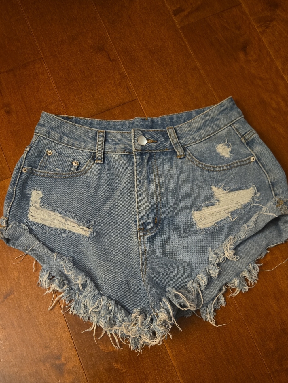 SHEIN Light Blue Distressed Denim Cutoff Shorts